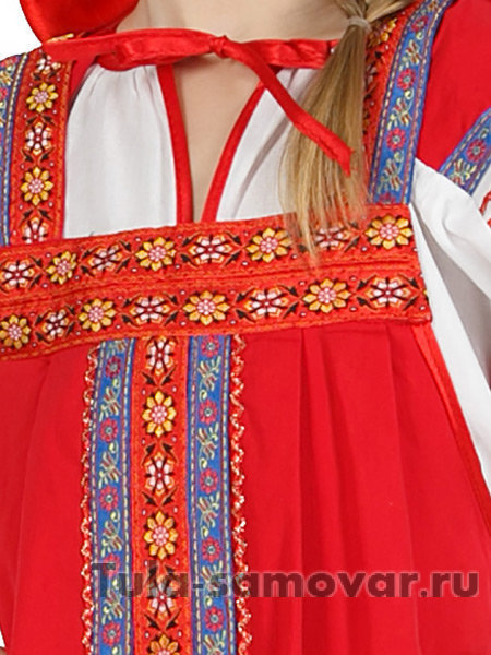 Русский народный сарафан "Дуняша" для девочки хлопковый красный сарафан и блузка 7-12 лет