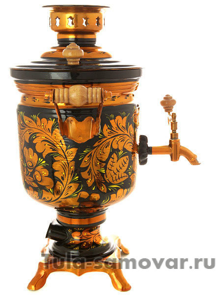 Электрический самовар 3 литра с художественной росписью "Золотая хохлома", арт. 110357