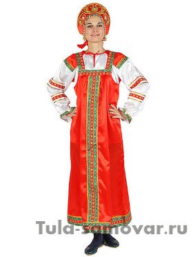 Русский сарафан &quot;Василиса&quot; женский атласный красный сарафан и блузка XL-XXXL
