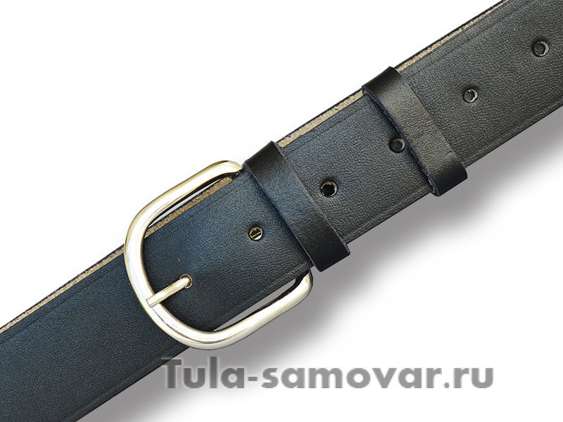 Ремень кожаный чёрный брючный уставной со стальной одношпеньковой пряжкой