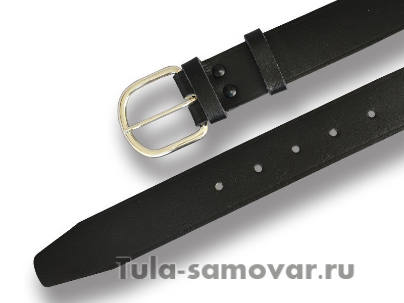 Ремень кожаный чёрный брючный уставной со стальной одношпеньковой пряжкой