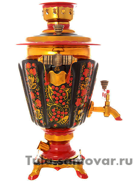 Набор самовар электрический 3 литра с художественной росписью "Хохлома рыжая", арт. 131343