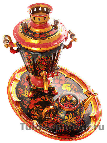 Набор самовар электрический 3 литра с художественной росписью "Хохлома рыжая", арт. 131343