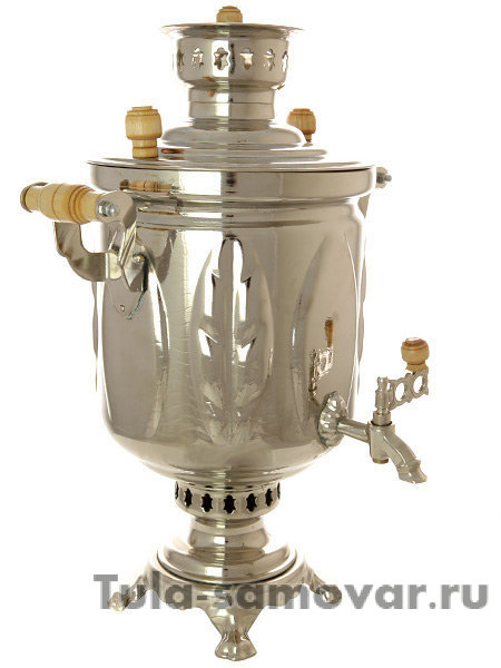 Самовар на дровах 5 л никелированный цилиндр "Листья"