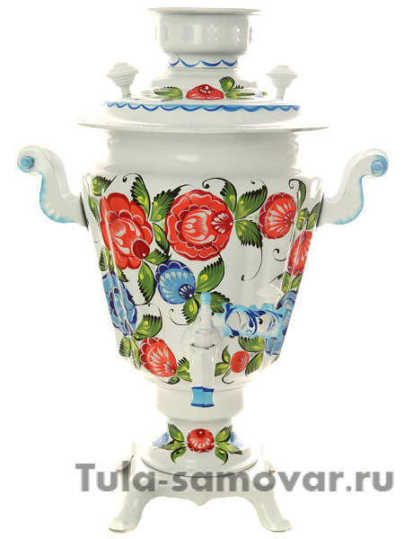 Набор самовар электрический 3 литра с художественной росписью "Цветы на белом фоне", арт. 121416