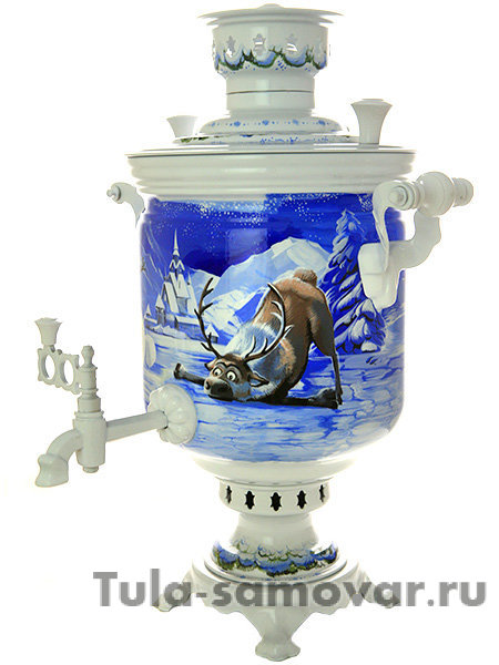 Самовар на дровах 5 л с росписью "Зимний снеговик"