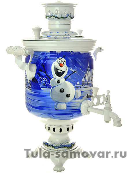Самовар на дровах 5 л с росписью "Зимний снеговик"