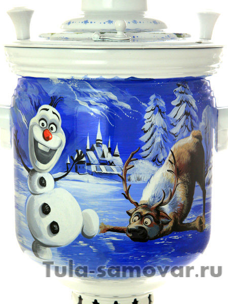 Самовар на дровах 5 л с росписью "Зимний снеговик"