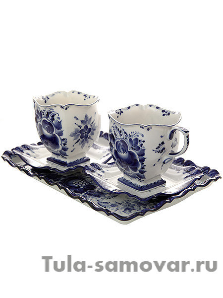 Набор для чая на 2 персоны Гжель "Бодрое утро"