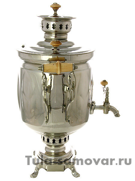 Самовар на дровах 5 л цилиндр никелированный "Листья" с ажурными ручками