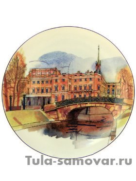 Тарелка декоративная форма Эллипс рисунок Нижне-Лебяжий мост Императорский фарфоровый завод