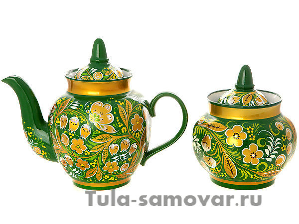 Чайный сервиз "Хохлома на зеленом фоне" на 6 персон Хохлома