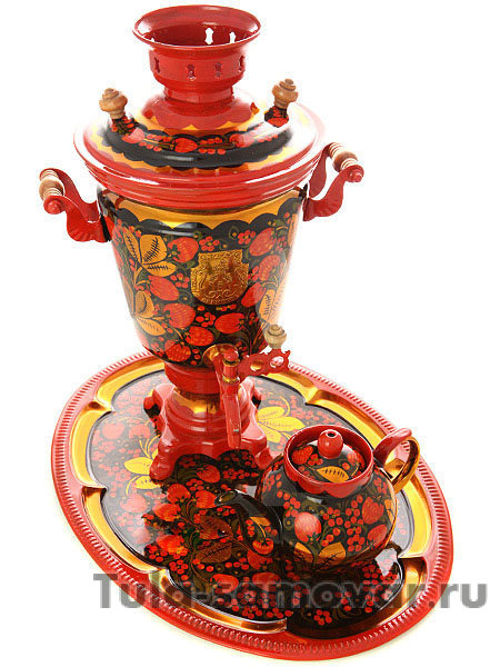 Набор самовар электрический 4 литра с художественной росписью "Хохлома рыжая", арт. 121086