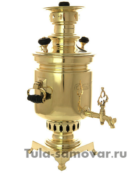 Угольный самовар 3 литра латунный цилиндр с вислыми ручками фабрика Маркова