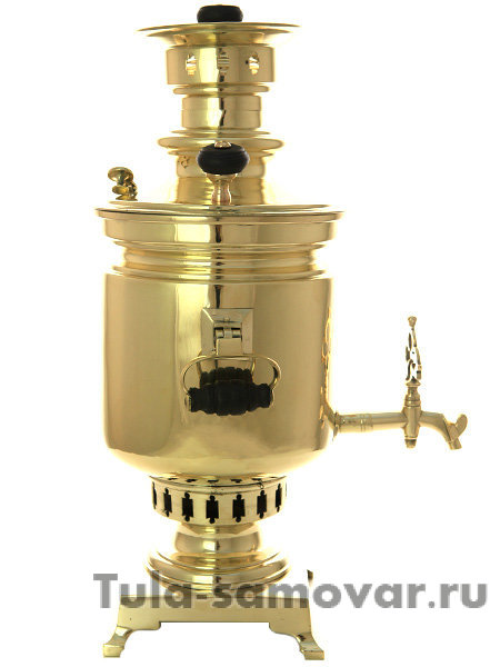 Угольный самовар 3 литра латунный цилиндр с вислыми ручками фабрика Маркова