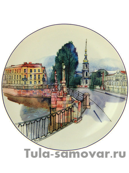 Тарелка декоративная форма Эллипс рисунок Пикалов мост Императорский фарфоровый завод