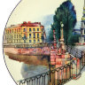 Тарелка декоративная форма Эллипс рисунок Пикалов мост Императорский фарфоровый завод