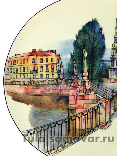 Тарелка декоративная форма Эллипс рисунок Пикалов мост Императорский фарфоровый завод