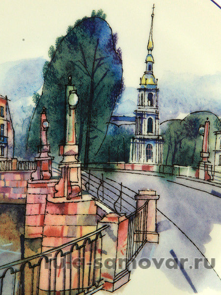 Тарелка декоративная форма Эллипс рисунок Пикалов мост Императорский фарфоровый завод