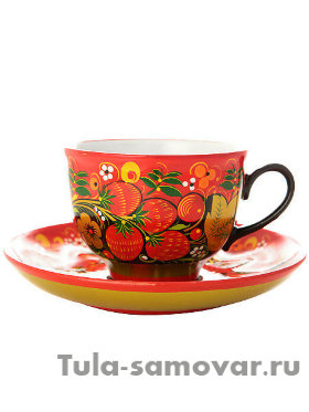 Чашка с блюдцем чайная &quot;Хохлома классическая на красном&quot;